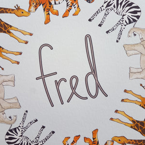 Personalised safari animal name print
