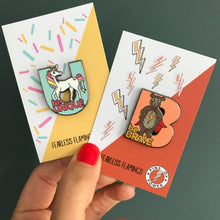 Load image into Gallery viewer, &#39;be Brave&#39; bear and &#39;be Unique&#39; unicorn children&#39;s enamel pin badge