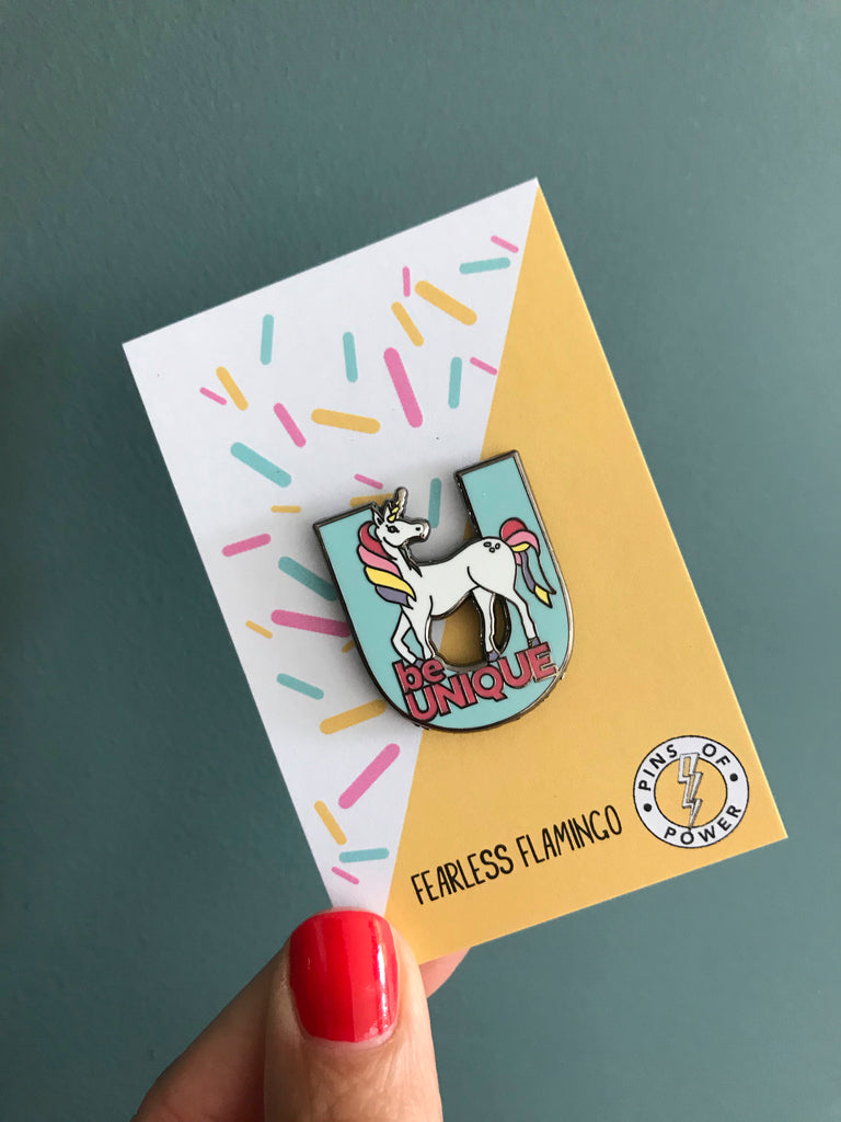 'be Unique' unicorn children's enamel pin badge