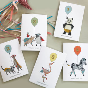 Have A Super Day! Raccoon & Meerkat birthday card (pick your number)