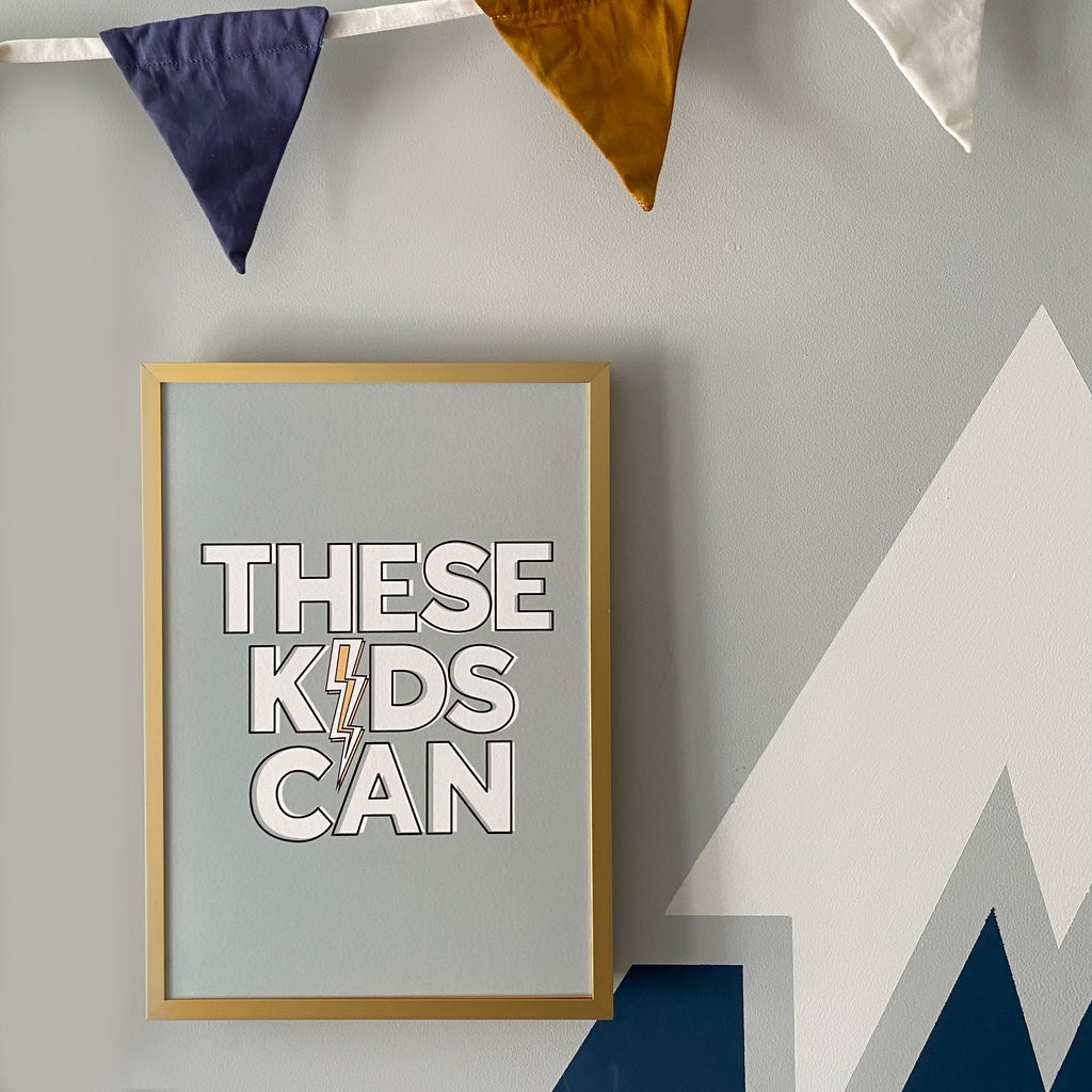 These Kids Can! motivational playroom print in blue