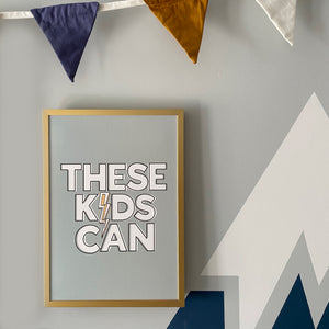 These Kids Can! motivational playroom print in blue