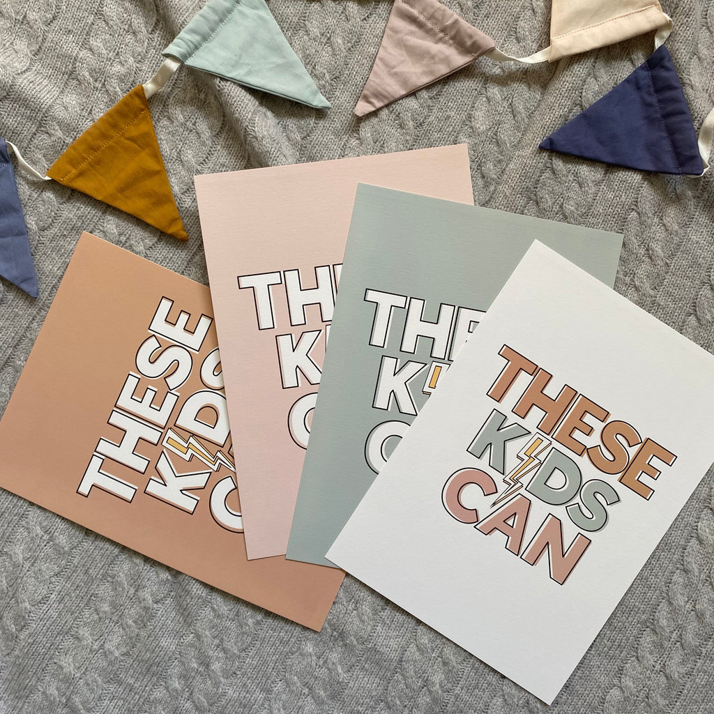 These Kids Can! motivational playroom print in natural tones
