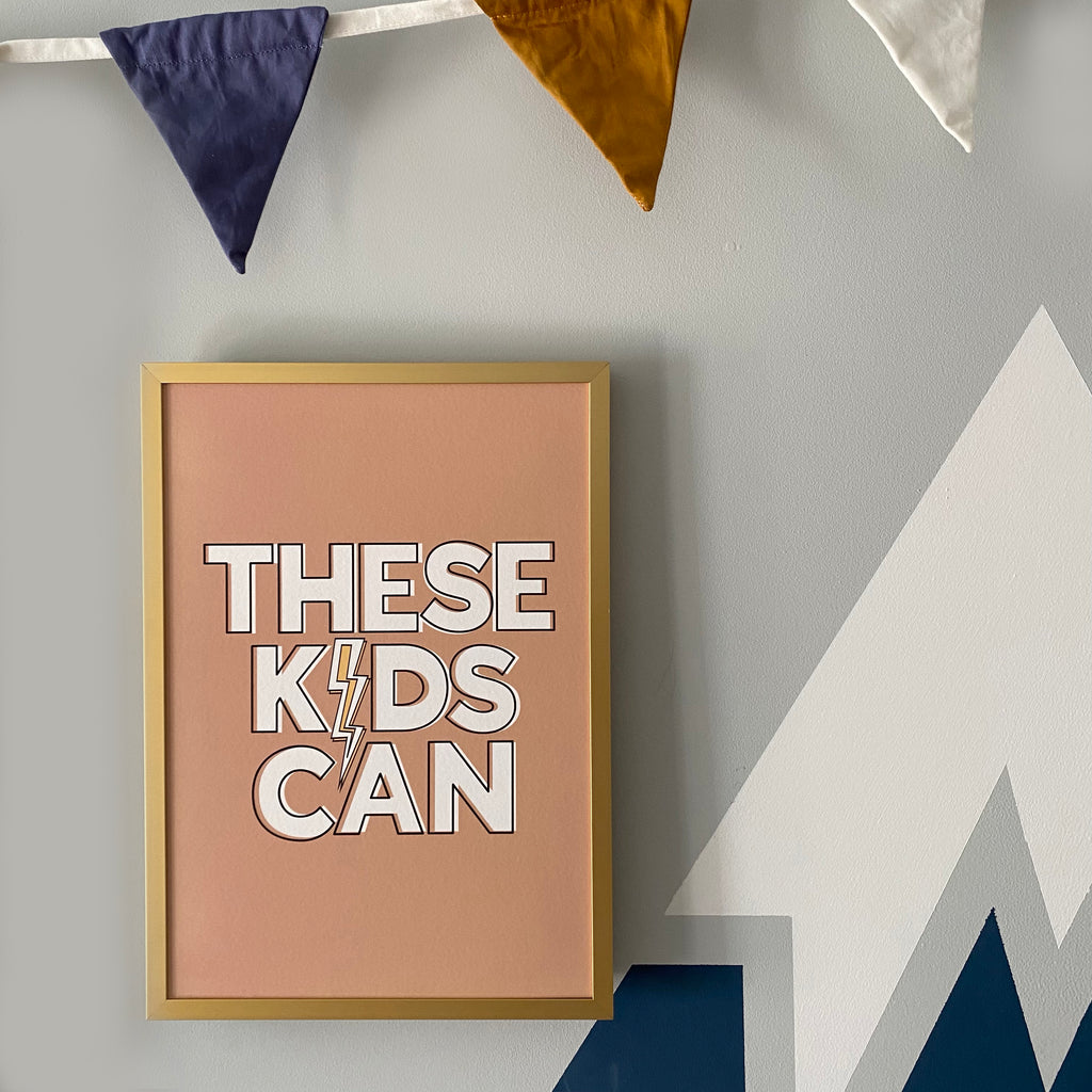 These Kids Can! motivational playroom print in tan