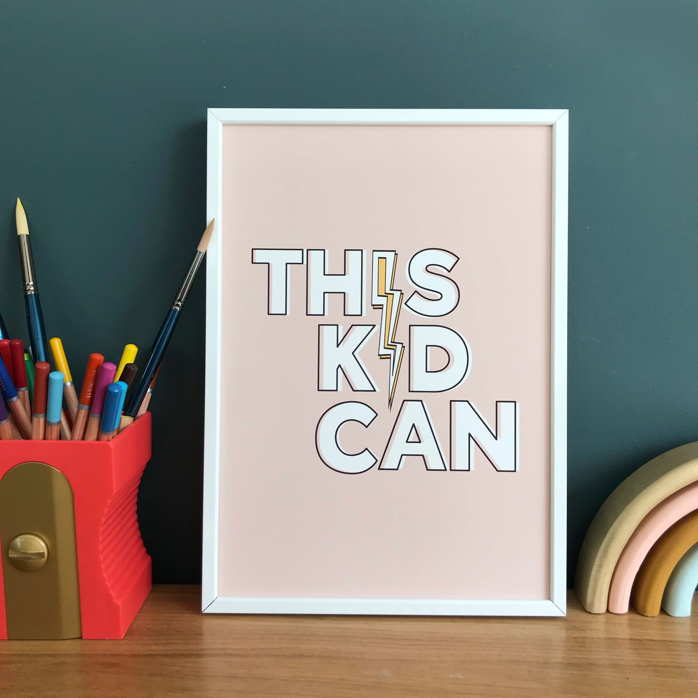 This Kid Can motivational playroom print in dusky pink