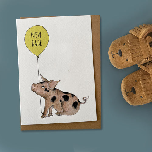 New Babe piglet baby card