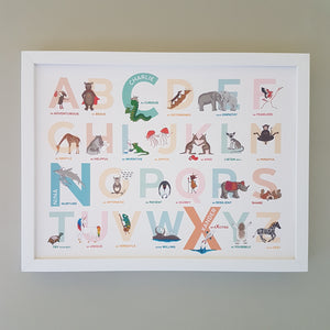 Personalised name prints to treasure featuring an alphabet of positive emotions and attitudes with your names included