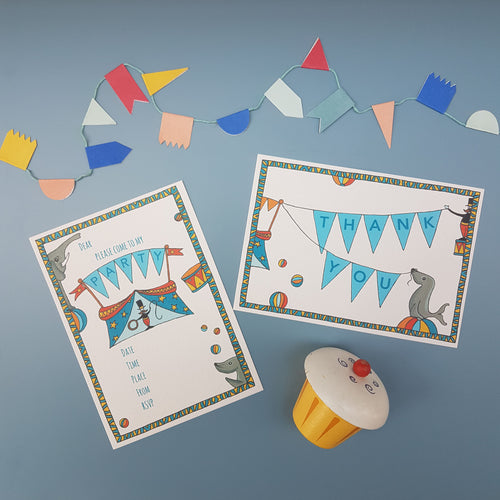 Circus party invitations & thank you notecards