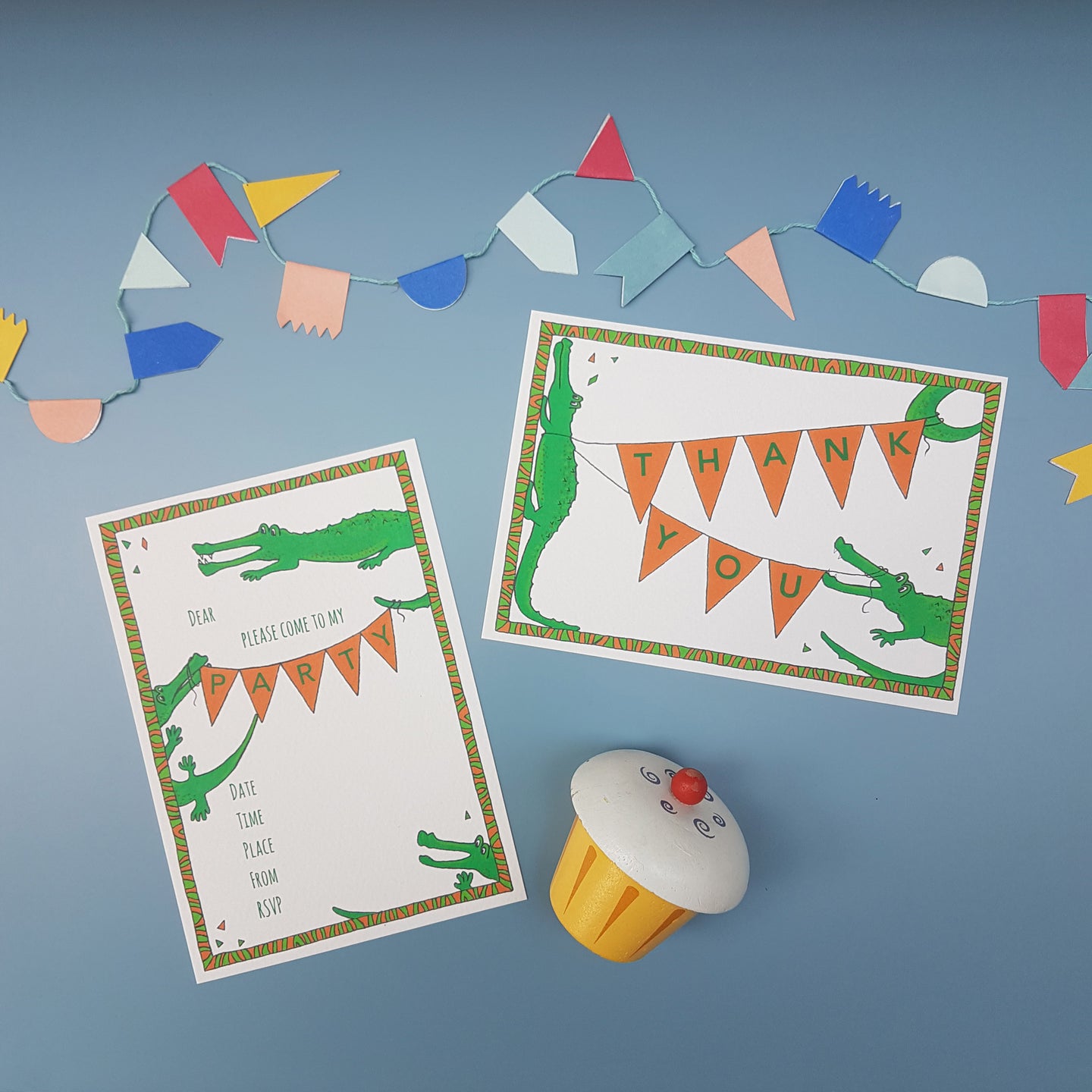 Crocodile party invitations & thank you notecards
