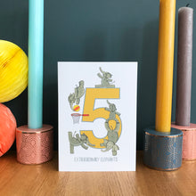 Load image into Gallery viewer, 5th Birthday card - Five Extraordinary Elephants!