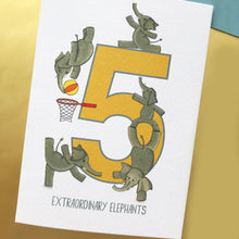 Load image into Gallery viewer, 5th Birthday card - Five Extraordinary Elephants!