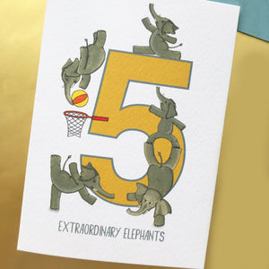 5th Birthday card - Five Extraordinary Elephants!