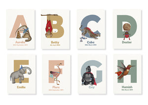 Personalised Super animal single letter prints