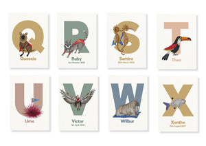 Personalised Super animal single letter prints