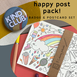 Happy Post Pack! Mini badge & postcard set